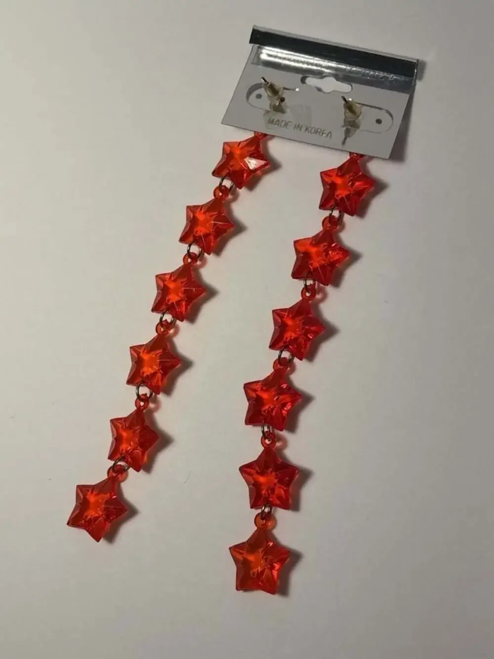 Vintage Fashion Earrings Red Orange Acrylic Star Chain Long Dangle Drop Earrings